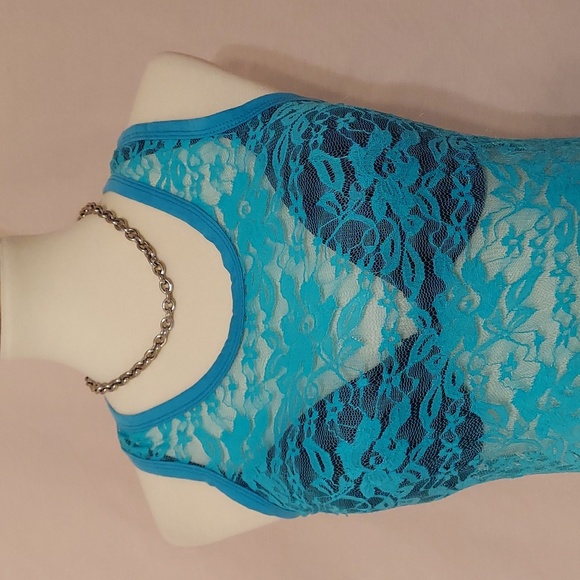 ‼️3 for $10‼️  Connection 18 Teal Unlined Lace Racer-back Tank Top - Picture 6 of 7
